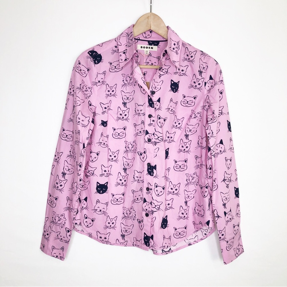 Boden black/Pink Cat Print Button-Up Shirt - Picture 2 of 12